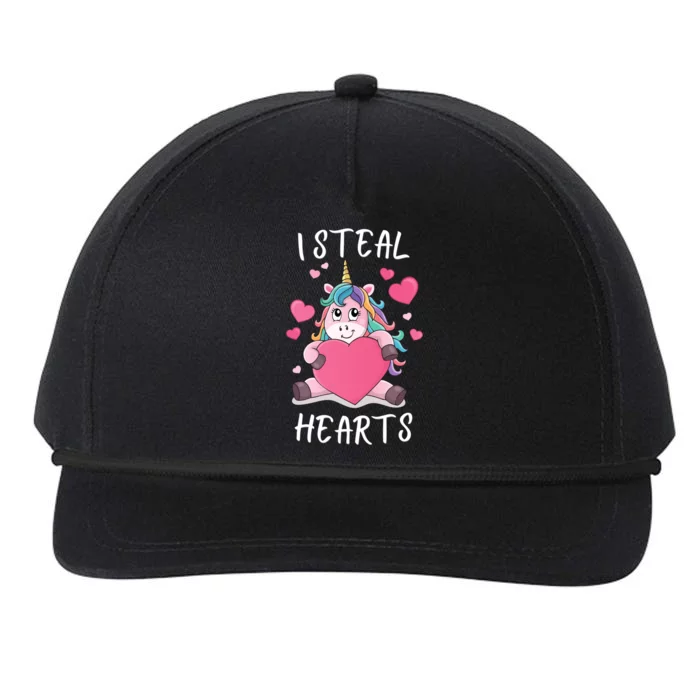 I Steal Hearts Unicorn Lover Valentine's Day Hearts Cool Gift Snapback Five-Panel Rope Hat