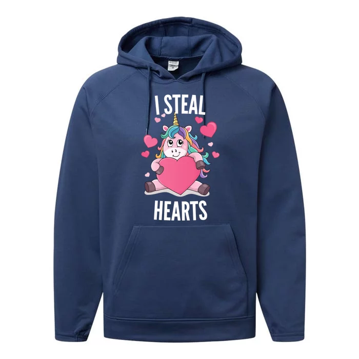 I Steal Hearts Unicorn Lover Valentine's Day Hearts Gift Performance Fleece Hoodie