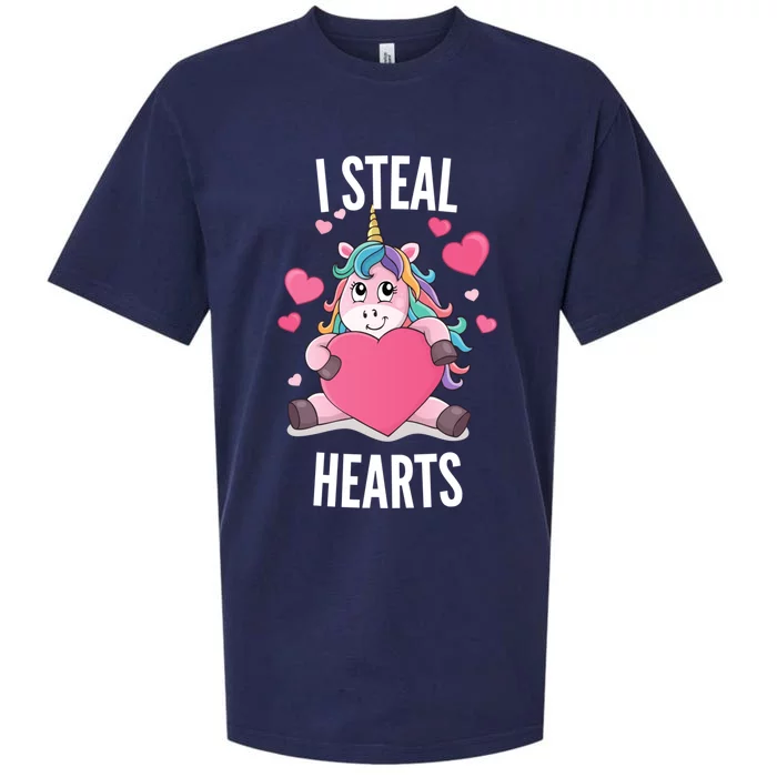 I Steal Hearts Unicorn Lover Valentine's Day Hearts Gift Sueded Cloud Jersey T-Shirt