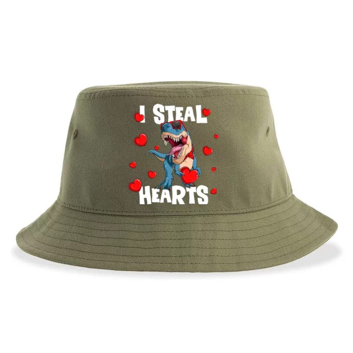 I Steal Hearts Dinosaur Valentines Day Funny Gift Sustainable Bucket Hat