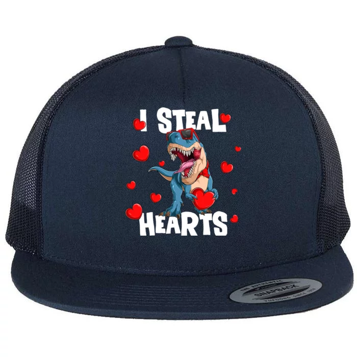 I Steal Hearts Dinosaur Valentines Day Funny Gift Flat Bill Trucker Hat