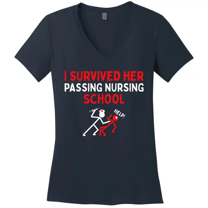 I Survived Her Passing Nursing School Graduate Nurse Women's V-Neck T-Shirt