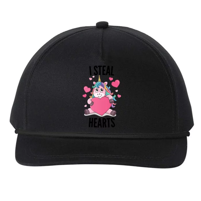 I Steal Hearts Unicorn Lover Valentine's Day Hearts Cool Gift Snapback Five-Panel Rope Hat