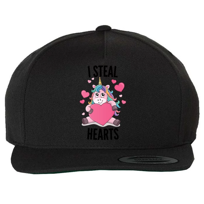 I Steal Hearts Unicorn Lover Valentine's Day Hearts Cool Gift Wool Snapback Cap