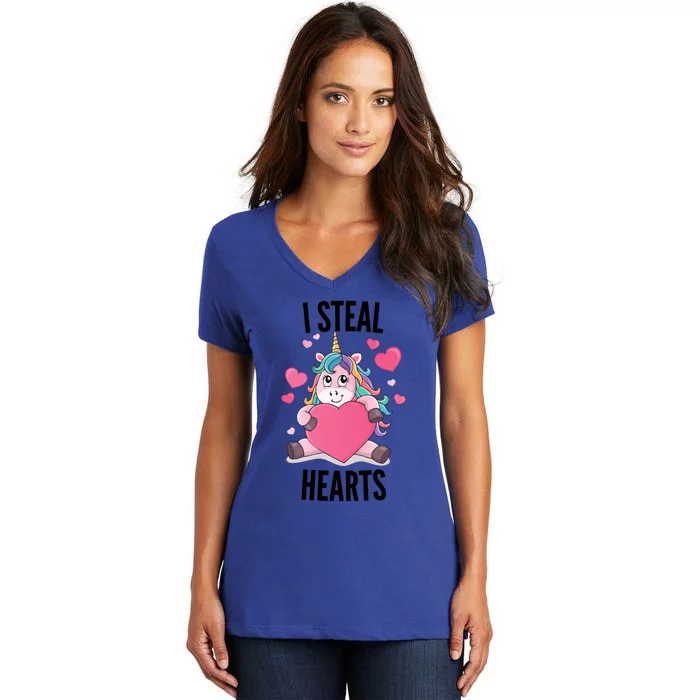 I Steal Hearts Unicorn Lover Valentine's Day Hearts Cool Gift Women's V-Neck T-Shirt