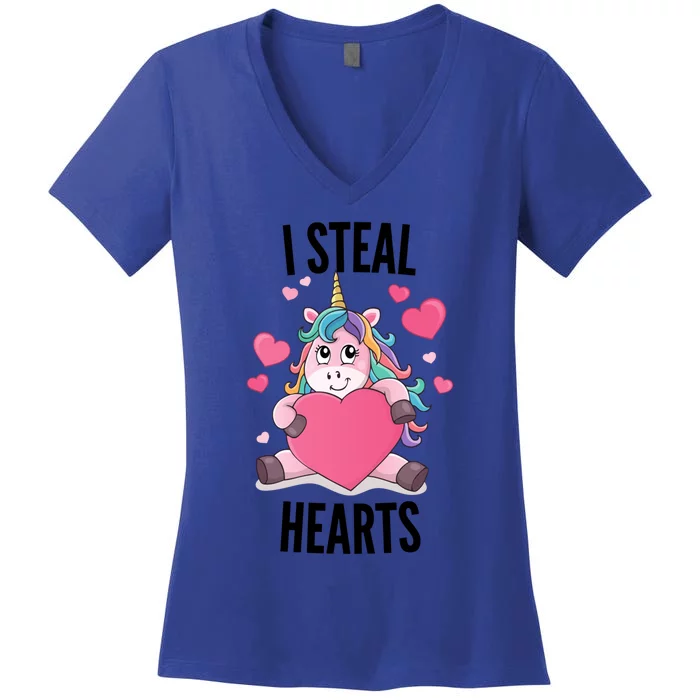 I Steal Hearts Unicorn Lover Valentine's Day Hearts Cool Gift Women's V-Neck T-Shirt