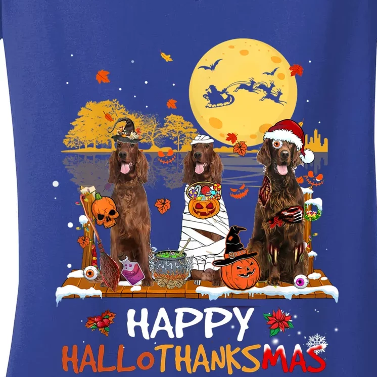 Irish Setter Happy Hallothanksmas Halloween Thanksgiving Gift Women's V-Neck T-Shirt