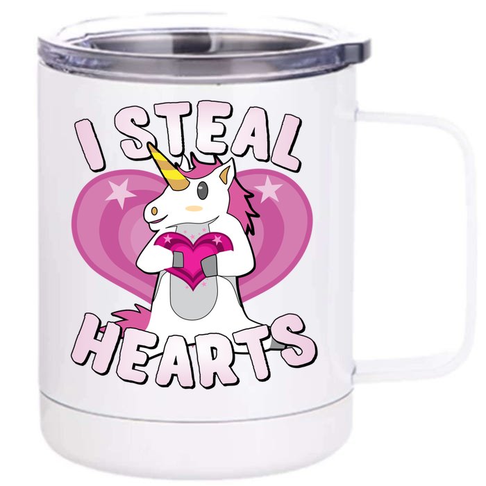 I Steal Hearts Unicorn Valentine's Day Funny Gift Front & Back 12oz Stainless Steel Tumbler Cup