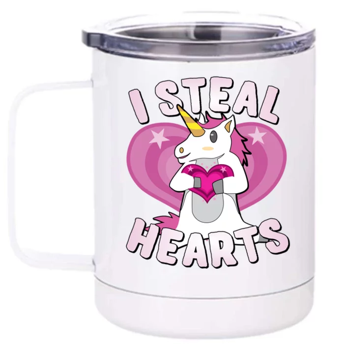 I Steal Hearts Unicorn Valentine's Day Funny Gift Front & Back 12oz Stainless Steel Tumbler Cup