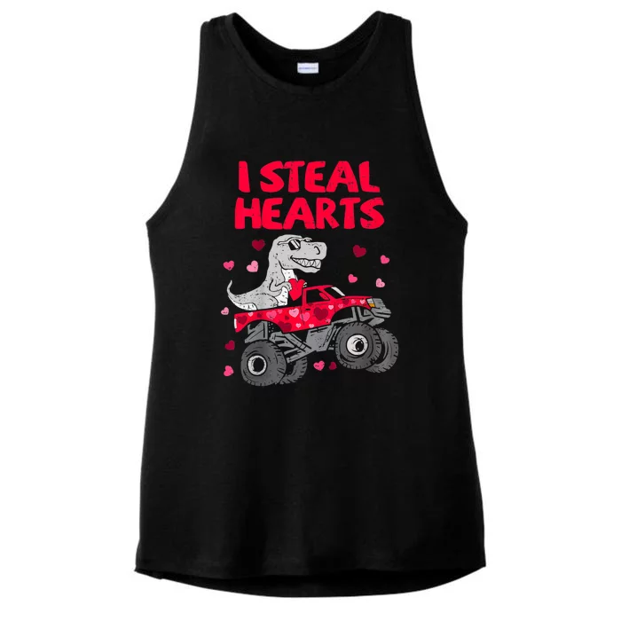 I Steal Hearts Dinosaur Valentines Day Ladies Tri-Blend Wicking Tank