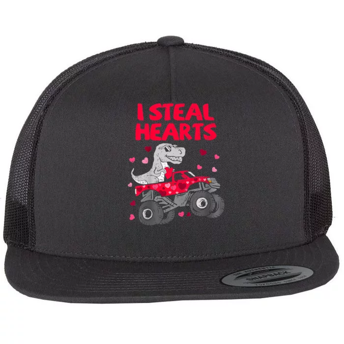 I Steal Hearts Dinosaur Valentines Day Flat Bill Trucker Hat