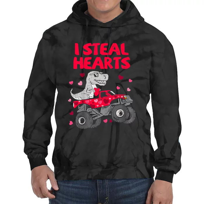 I Steal Hearts Dinosaur Valentines Day Tie Dye Hoodie