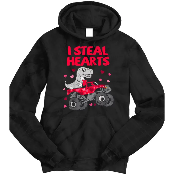 I Steal Hearts Dinosaur Valentines Day Tie Dye Hoodie