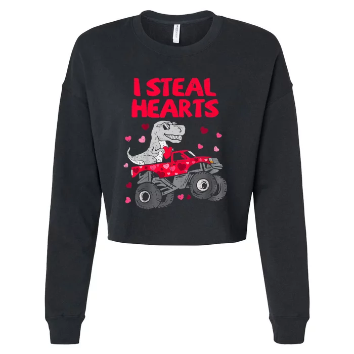 I Steal Hearts Dinosaur Valentines Day Cropped Pullover Crew