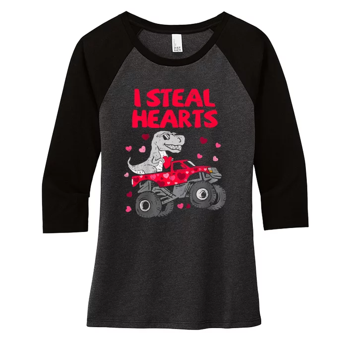 I Steal Hearts Dinosaur Valentines Day Women's Tri-Blend 3/4-Sleeve Raglan Shirt