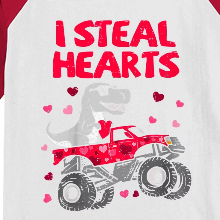 I Steal Hearts Dinosaur Valentines Day Kids Colorblock Raglan Jersey