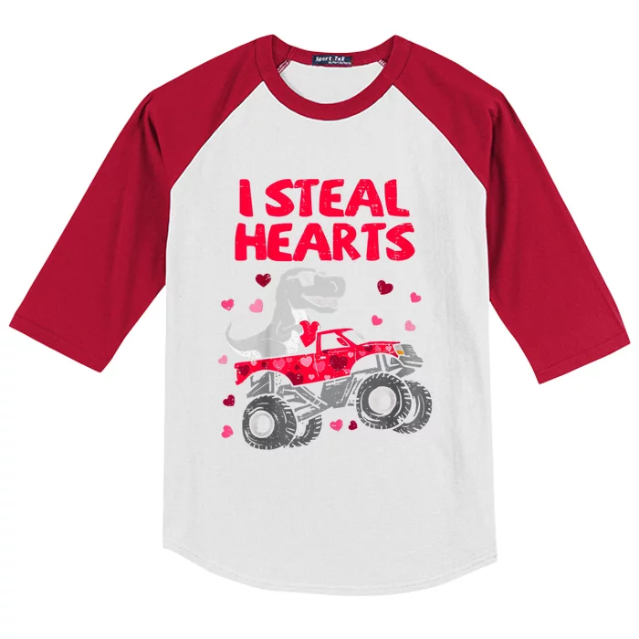 I Steal Hearts Dinosaur Valentines Day Kids Colorblock Raglan Jersey