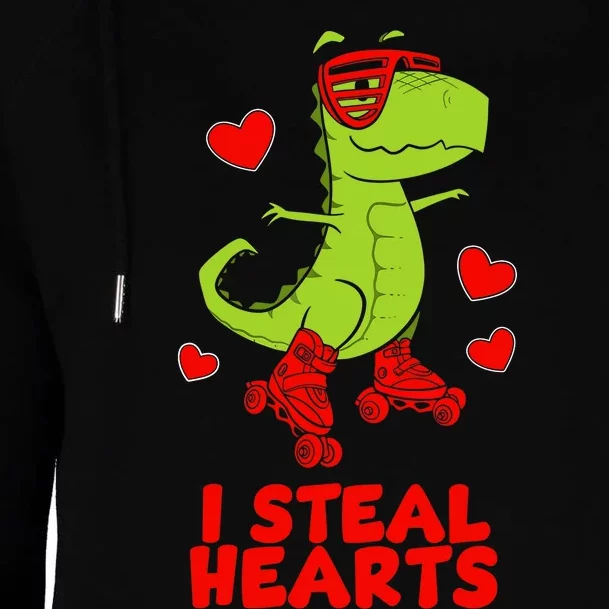 I Steal Hearts Dinosaur Valentines Day Womens Funnel Neck Pullover Hood