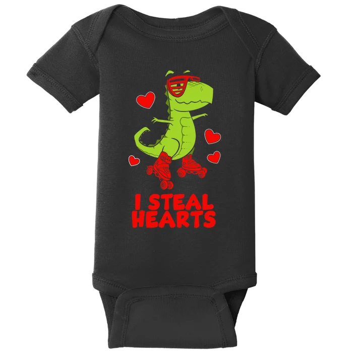 I Steal Hearts Dinosaur Valentines Day Baby Bodysuit