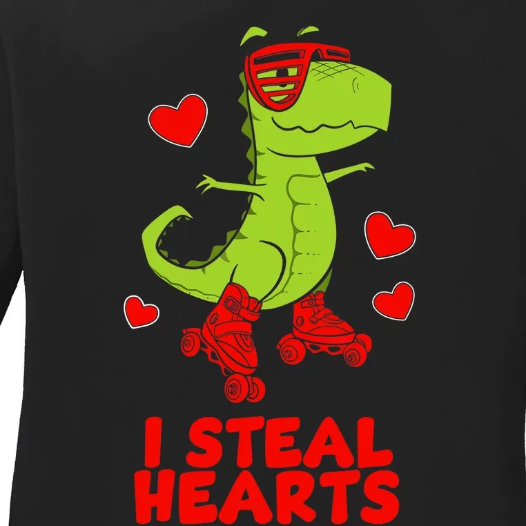 I Steal Hearts Dinosaur Valentines Day Ladies Long Sleeve Shirt