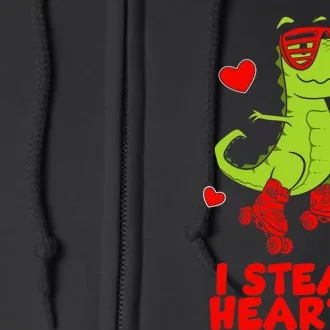 I Steal Hearts Dinosaur Valentines Day Full Zip Hoodie