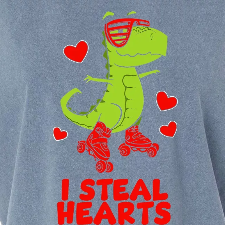 I Steal Hearts Dinosaur Valentines Day Garment-Dyed Women's Muscle Tee