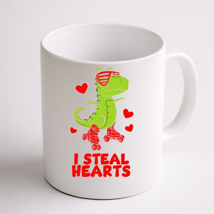 I Steal Hearts Dinosaur Valentines Day Front & Back Coffee Mug