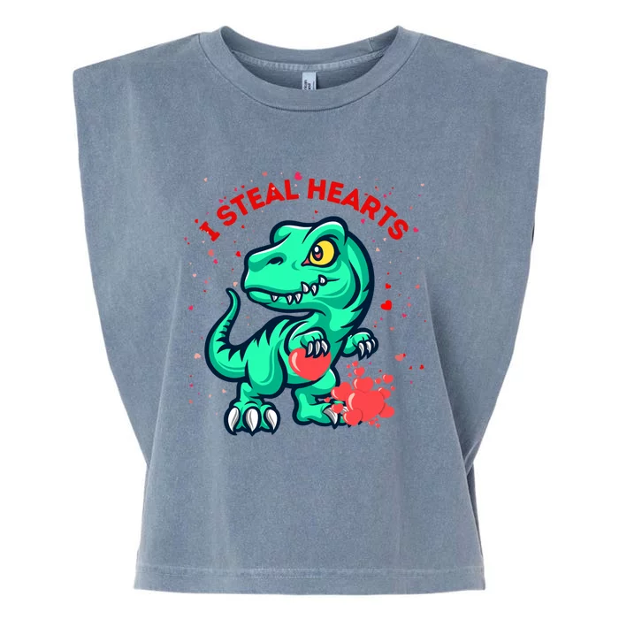 I Steal Hearts Gift Dino Dinosaur Valentines Day Gift Garment-Dyed Women's Muscle Tee