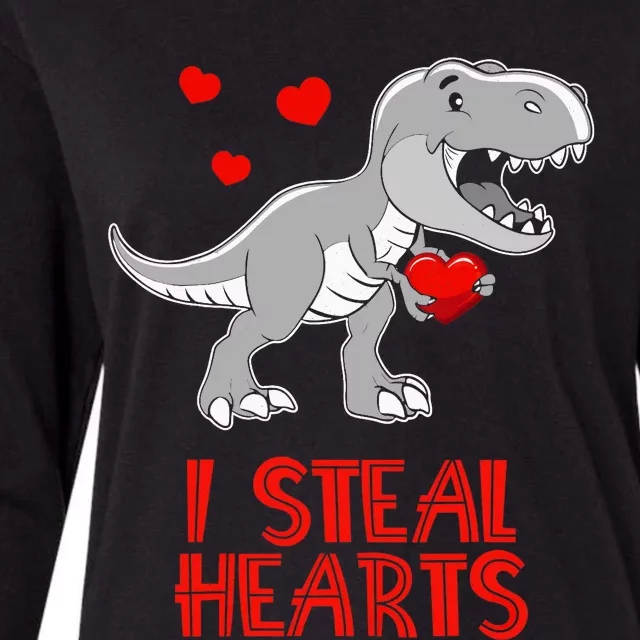 I Steal Hearts Dinosaur Valentines Day Womens Cotton Relaxed Long Sleeve T-Shirt