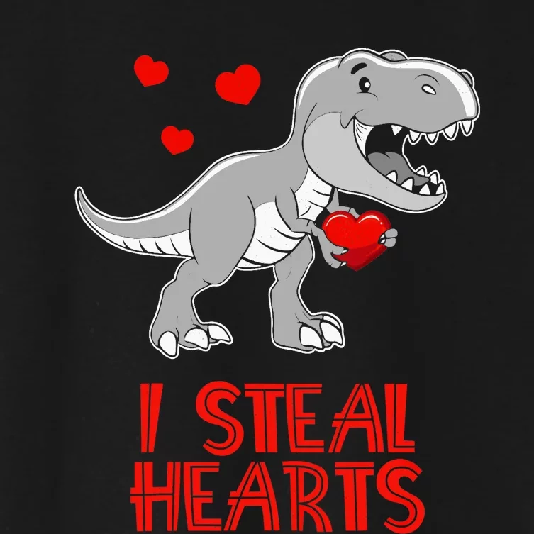 I Steal Hearts Dinosaur Valentines Day Women's Crop Top Tee