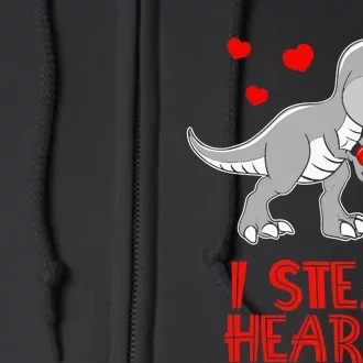 I Steal Hearts Dinosaur Valentines Day Full Zip Hoodie