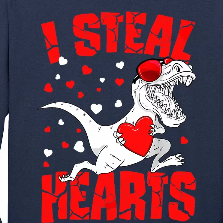 I Steal Hearts Trex Dino Baby Boy Valentines Day Gifts Tall Long Sleeve T-Shirt