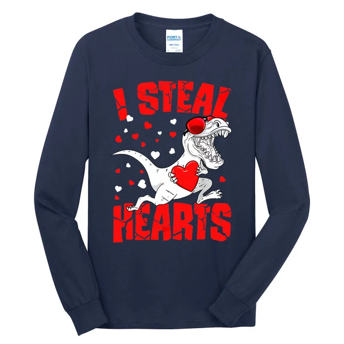 I Steal Hearts Trex Dino Baby Boy Valentines Day Gifts Tall Long Sleeve T-Shirt