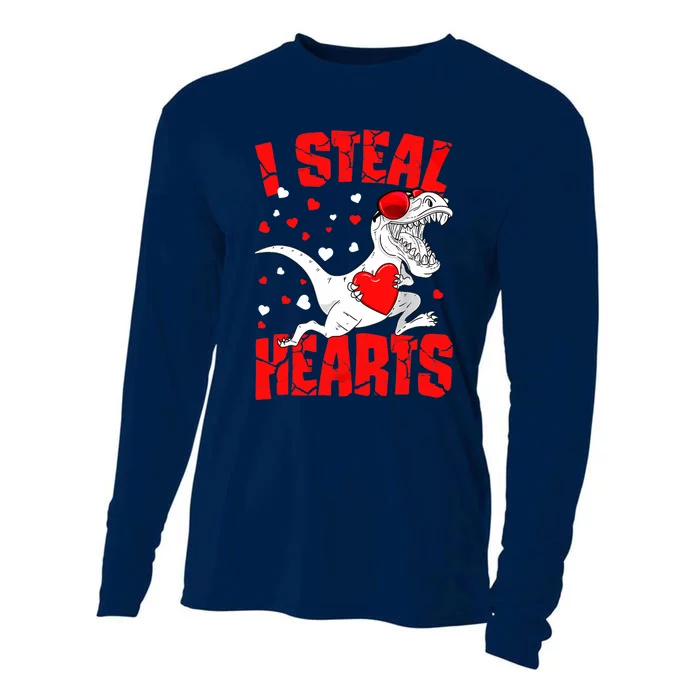 I Steal Hearts Trex Dino Baby Boy Valentines Day Gifts Cooling Performance Long Sleeve Crew