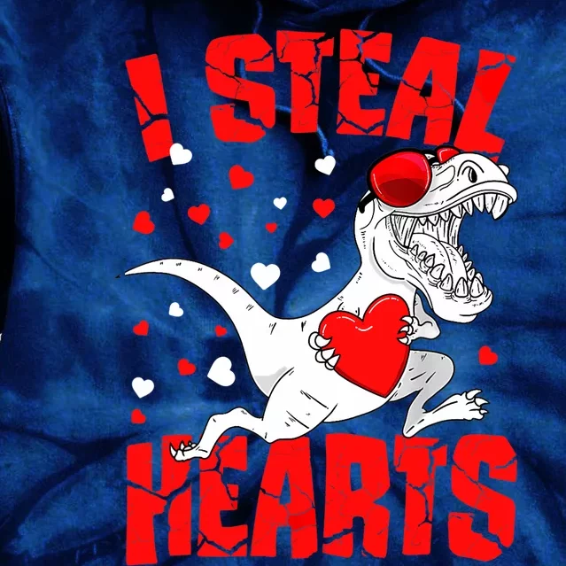 I Steal Hearts Trex Dino Baby Boy Valentines Day Gifts Tie Dye Hoodie