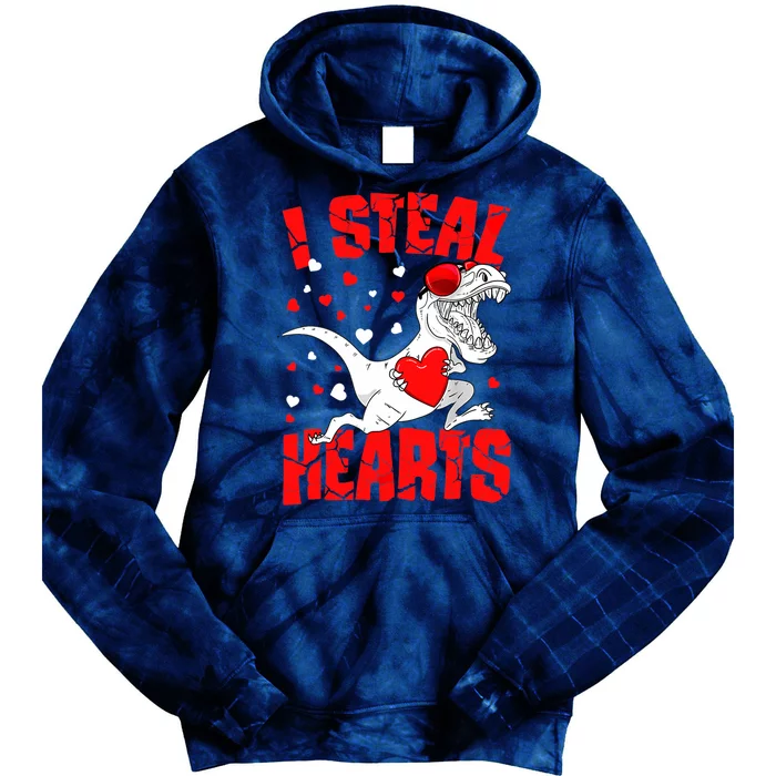 I Steal Hearts Trex Dino Baby Boy Valentines Day Gifts Tie Dye Hoodie