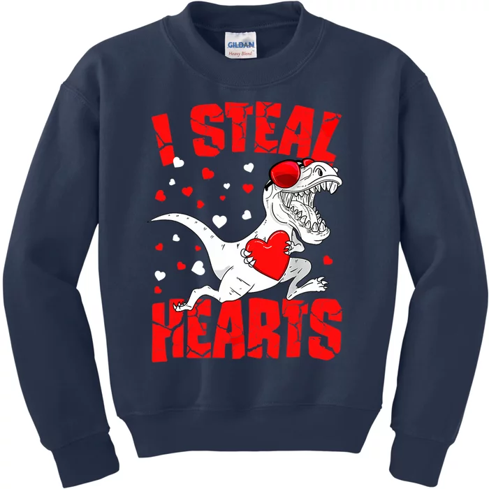 I Steal Hearts Trex Dino Baby Boy Valentines Day Gifts Kids Sweatshirt