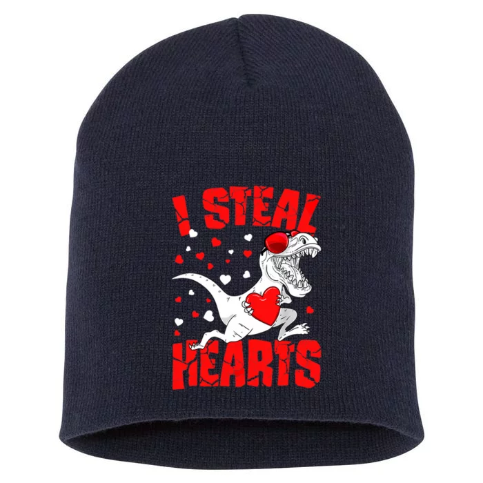 I Steal Hearts Trex Dino Baby Boy Valentines Day Gifts Short Acrylic Beanie