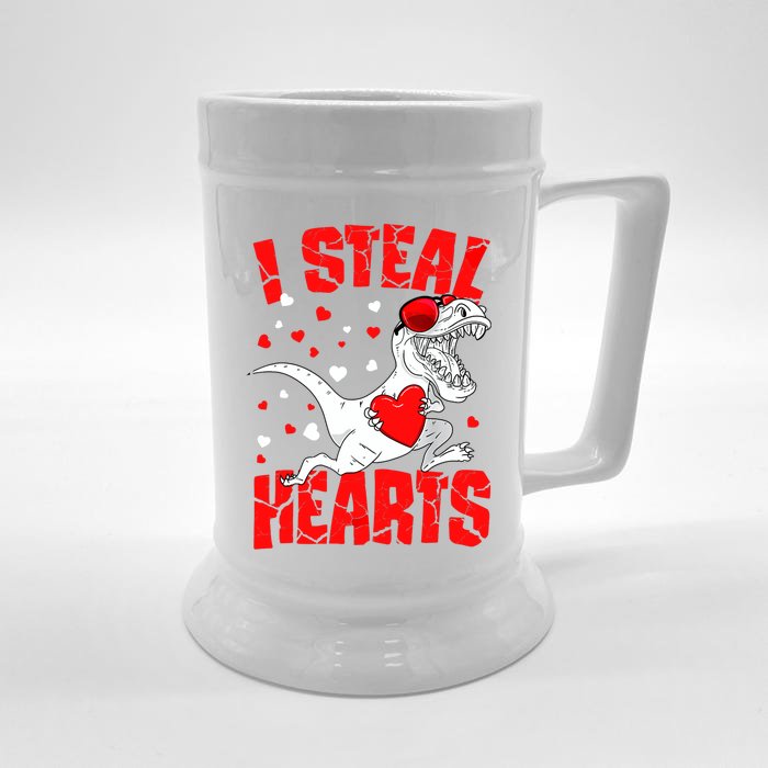 I Steal Hearts Trex Dino Baby Boy Valentines Day Gifts Front & Back Beer Stein