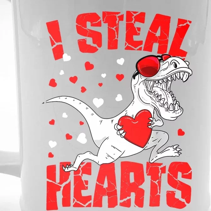 I Steal Hearts Trex Dino Baby Boy Valentines Day Gifts Front & Back Beer Stein