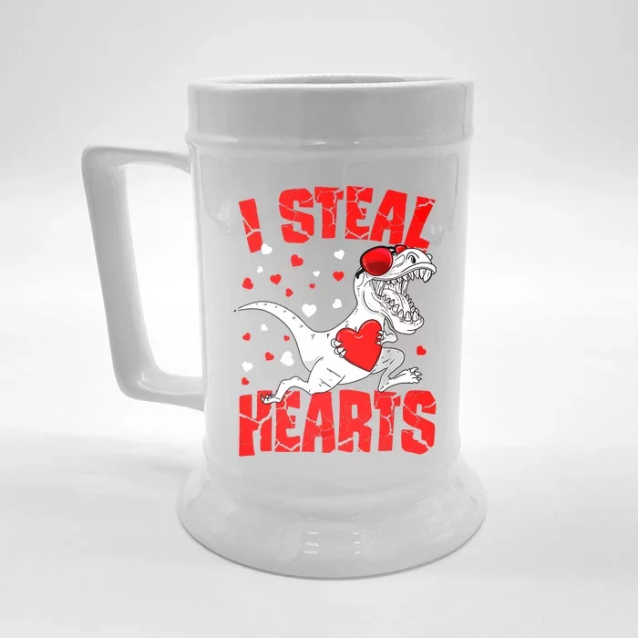 I Steal Hearts Trex Dino Baby Boy Valentines Day Gifts Front & Back Beer Stein