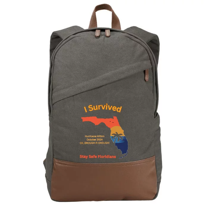 I Survived Hurricane Milton Stay Safe Floridians Cotton Canvas Backpack