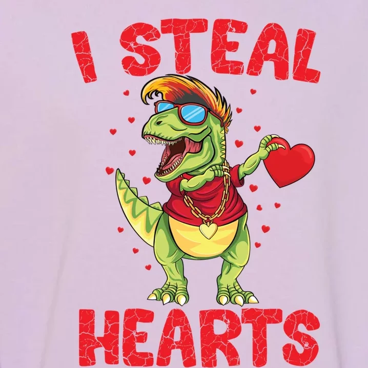 I Steal Hearts Cool Dinosaur Dabbing T Rex Valentines Day Gift Garment-Dyed Sweatshirt