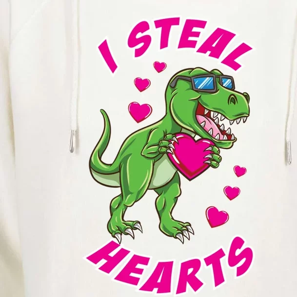 I Steal Hearts Dinosaur Valentines Day Gift Womens Funnel Neck Pullover Hood