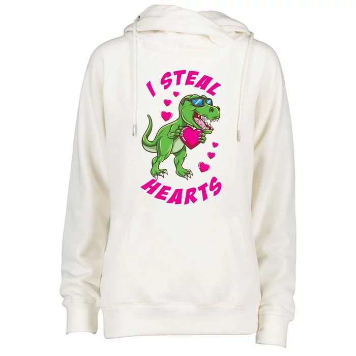 I Steal Hearts Dinosaur Valentines Day Gift Womens Funnel Neck Pullover Hood