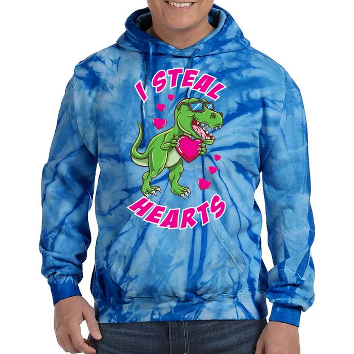 I Steal Hearts Dinosaur Valentines Day Gift Tie Dye Hoodie