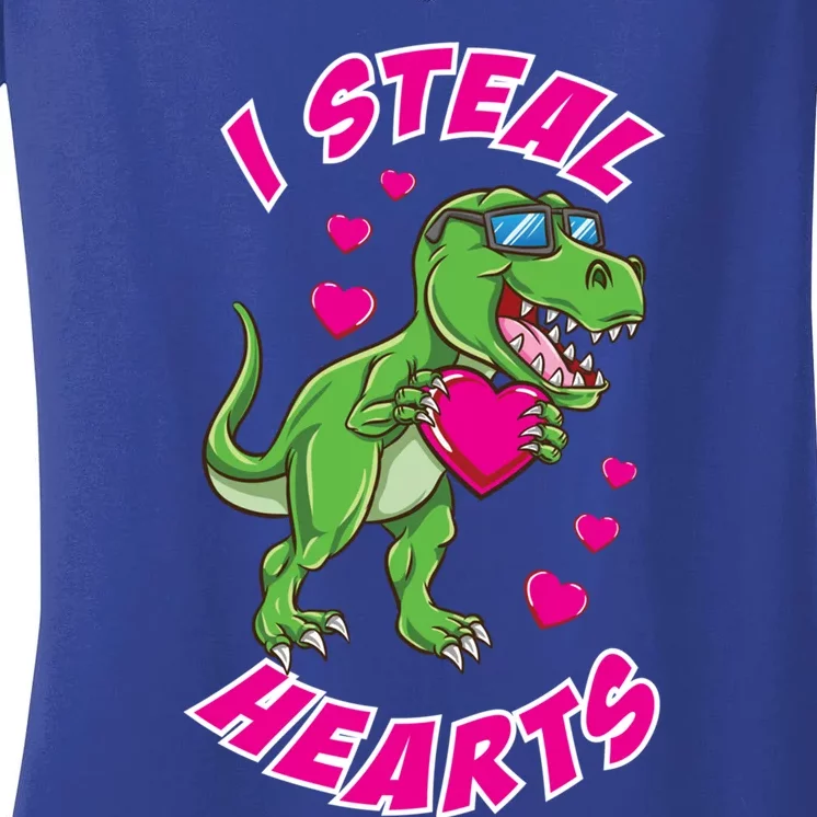 I Steal Hearts Dinosaur Valentines Day Gift Women's V-Neck T-Shirt