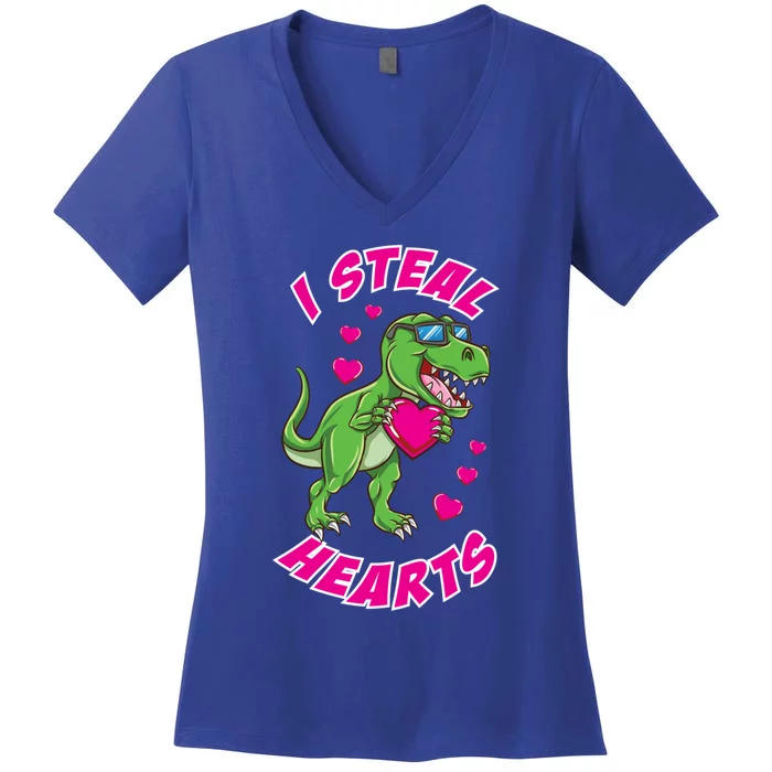 I Steal Hearts Dinosaur Valentines Day Gift Women's V-Neck T-Shirt