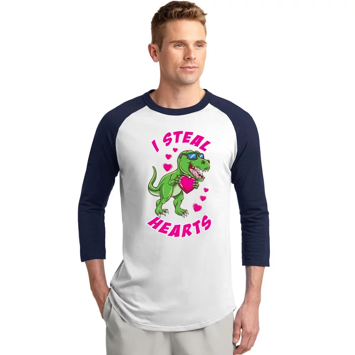 I Steal Hearts Dinosaur Valentines Day Gift Baseball Sleeve Shirt