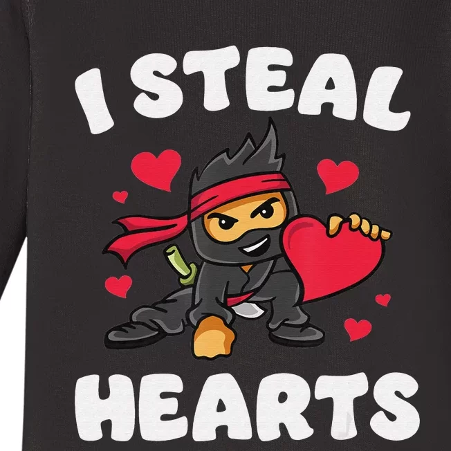 I Steal Hearts Ninja funny Valentines Day Baby Long Sleeve Bodysuit